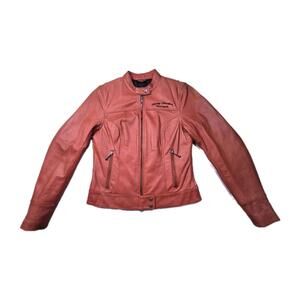 Harley Davidson - Red/Pink Zip Up Genuine Leather Motorcycle Jacket - Womens XS